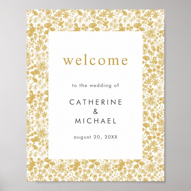 Poster Vintage Golden Ditzy Floral Mariage (Devant)