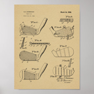 Poster Vintage Golf Clubs 1936 Design Brevet Art Imprimer