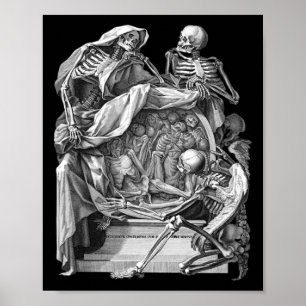 Poster Vintage Goth Skeleton Engraving Memento Mori Hallo