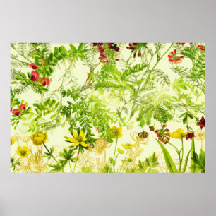 Poster Vintage Green Woodland Botanique Feuille Fleur sau