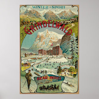 Poster Vintage Grindelwald publicité de voyage suisse