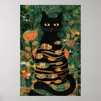 Vintage Gustav Klimt Chat Noir Dans un Jardin de F