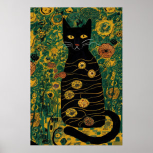 Poster Vintage Gustav Klimt Chat Noir Dans un Jardin de F