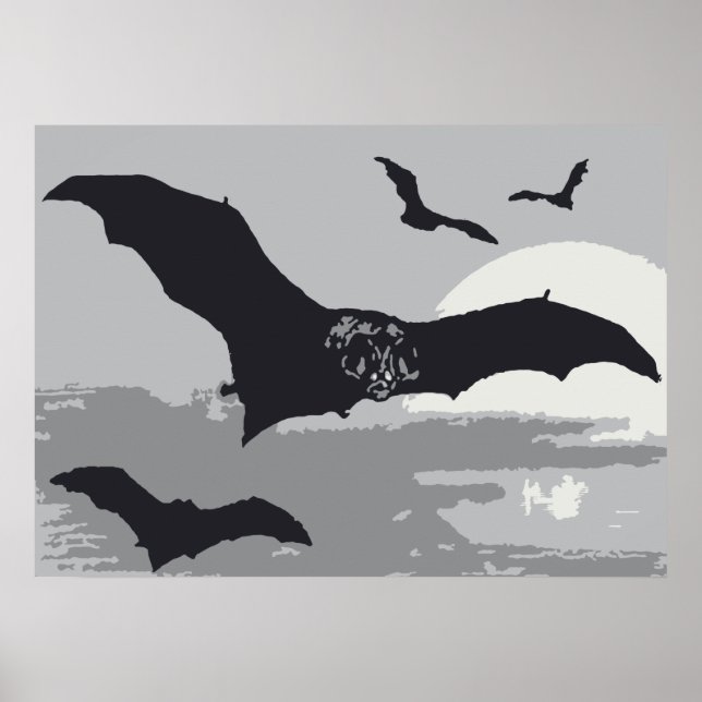 Poster Vintage Halloween chauves-souris noires volantes (Devant)