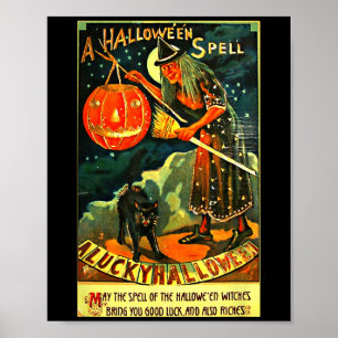 Poster Vintage Halloween Graphique Facile Costume sorcièr