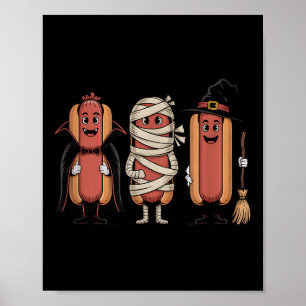 Poster Vintage Halloween Hotdog Vampire sorcière maman
