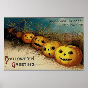 Poster Vintage Halloween Jack O Lanterns dans un champ