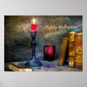 Poster Vintage Halloween Red Candle & vieux livres