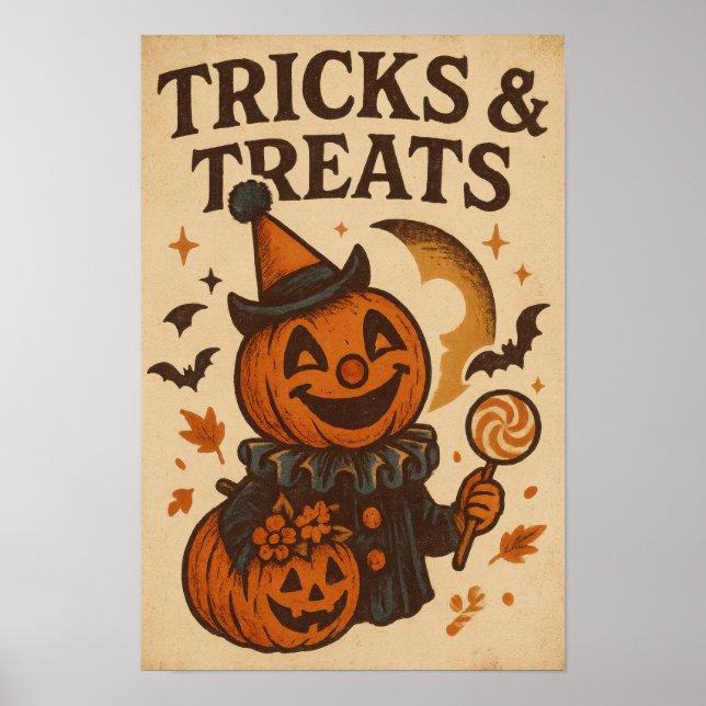 Poster Vintage Halloween Tricks and Treats (Devant)