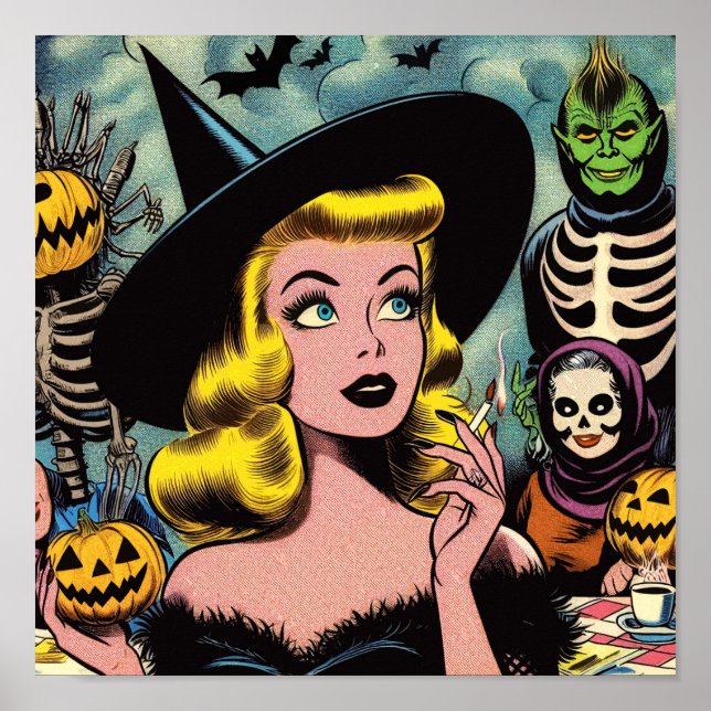 Poster Vintage Halloween Witch Comics (Devant)