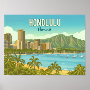 Poster Vintage Hawaii, plage d'Honolulu Hanauma Bay