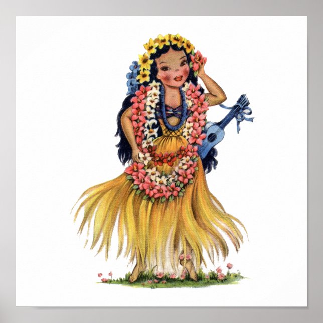 Poster Vintage Hawaiienne en tenue hula (Devant)
