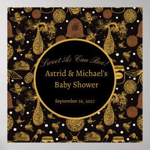 Poster Vintage Honey Bumblebee Baby shower noir