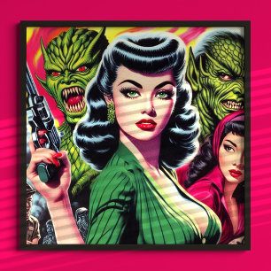 Poster Vintage horreur Sci-fi Pulp Girl