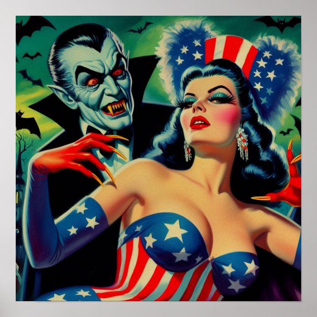 Poster Vintage horreur vampire fille (Devant)