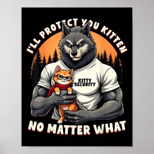 Poster Vintage Ill Vous Protéger Kitten Alpha Wolf Funny 