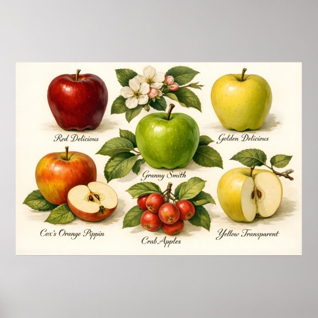 Poster Vintage Illustration with Apple Varieties  (Devant)