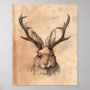 Poster Vintage image Jackalope Rabbit Tea Stanted Papier