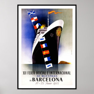 Poster vintage Imprimer Barcelone Espagne Navire