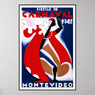 Poster vintage Imprimer Montevideo Uruguay Fiestas