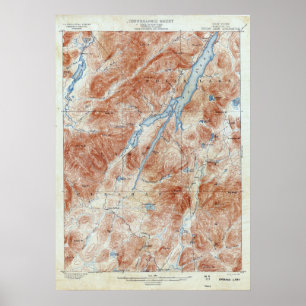Poster Vintage Indian Lake New York Carte topographique