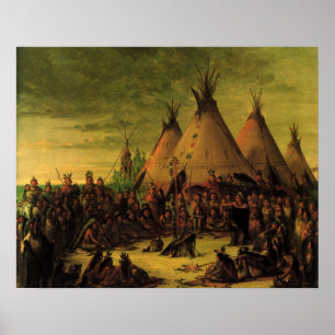 Poster Vintage Indians, Sioux War Council by Catlin