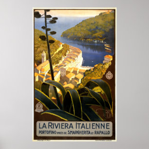 Poster Vintage Italie Riviera Portofino Voyage
