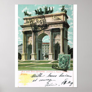 Poster Vintage Italy, Milano, Arco della pace