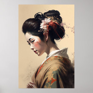 Poster vintage japonais Geisha Art