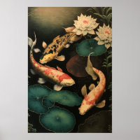 Poster vintage japonais Koi Fish Pond Art