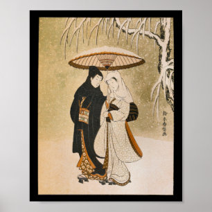Poster Vintage Japonais Mur Art femme neige