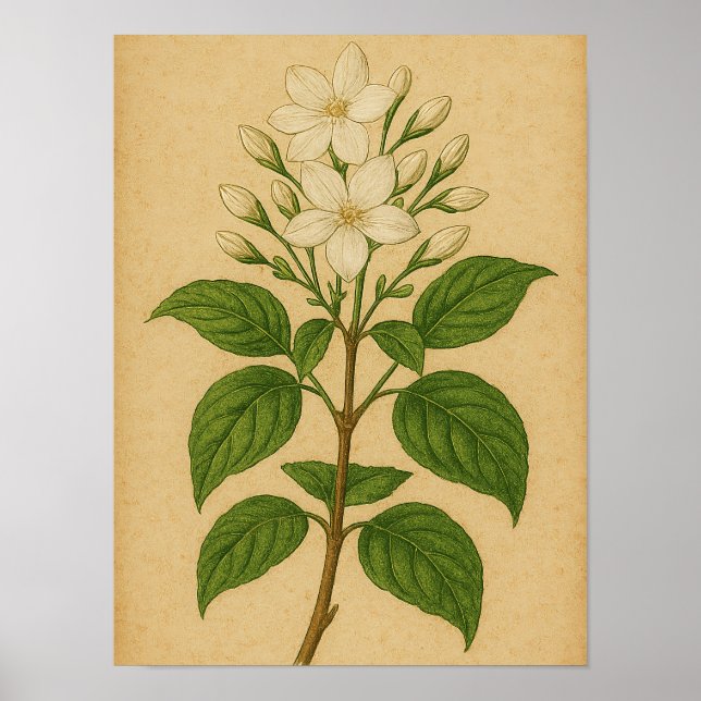 Poster Vintage Jasmine on Weathered Paper (Devant)