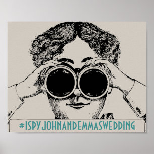 Poster Vintage J'espionne Mariage Social Media Hashtag