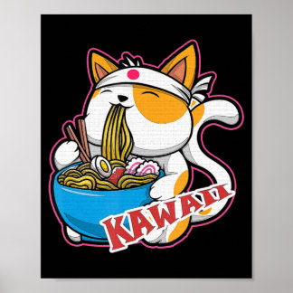 Poster vintage kawaii chat manger ramen anime retro Japan