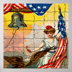 Poster Vintage Lady, Eagle, Flag and Liberty Bell Mosiac
