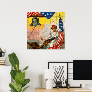 Poster Vintage Lady, Eagle, Flag and Liberty Bell Mosiac