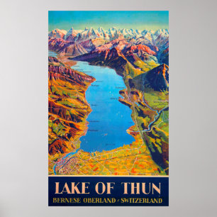 Poster Vintage Lake of Thun Switzerland Travel