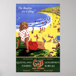 Poster Vintage, les plages appellent l'Australie du Queen