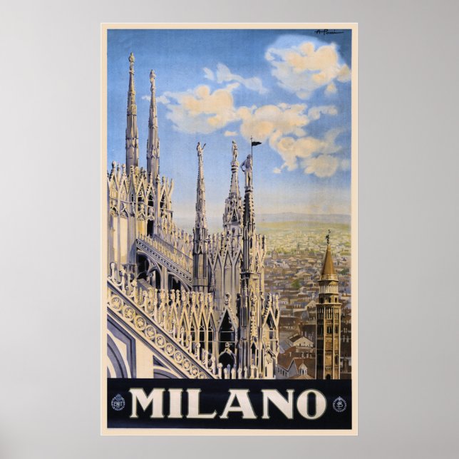 Poster Vintage Litho Travel et Milan Italie (Devant)