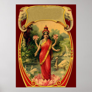 Poster vintage Lotus Fleur Déesse hindoue Lakshmi
