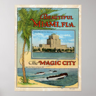Poster Vintage magnifique Miami Floride Magic City Travel