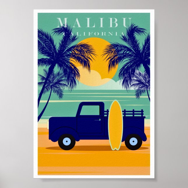 Poster Vintage Malibu, Californie (Devant)