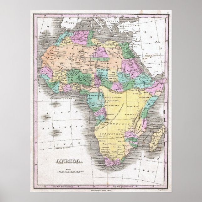 Poster Vintage Map of Africa (1827) (Devant)