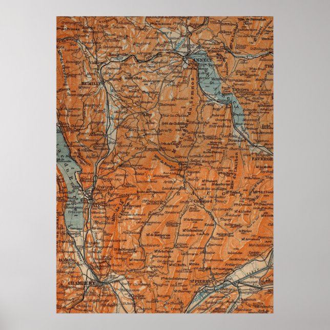 Poster Vintage Map of Annecy France (Devant)