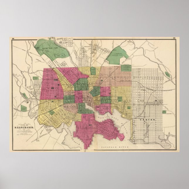 Poster Vintage map of Baltimore (Devant)
