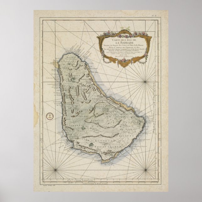 Poster Vintage Map of Barbados (Devant)