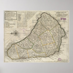 Poster Vintage Map of Barbados