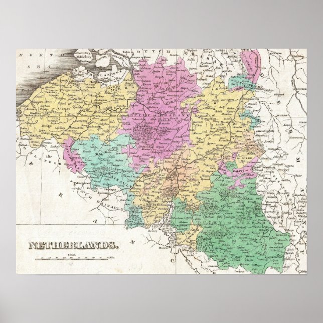 Poster Vintage Map of Belgium (Devant)