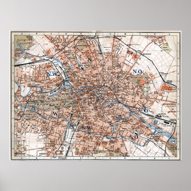 Poster Vintage Map of Berlin Germany (Devant)