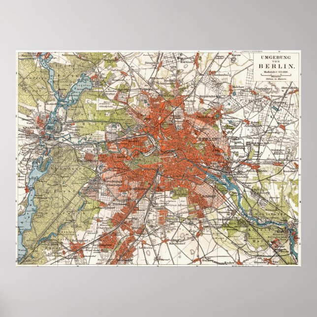 Poster Vintage Map of Berlin Germany (Devant)